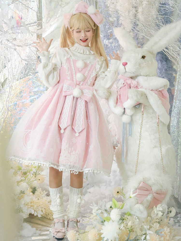 Moon with Set Snow Lace Dress Jumper Print Overlay Cape Trim Pink Plush Castle Lolita Skirt