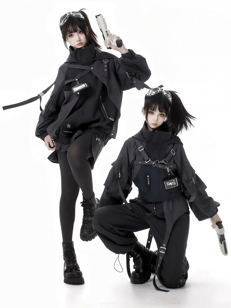 ブラックバックルストラップサイバーパンクスカート