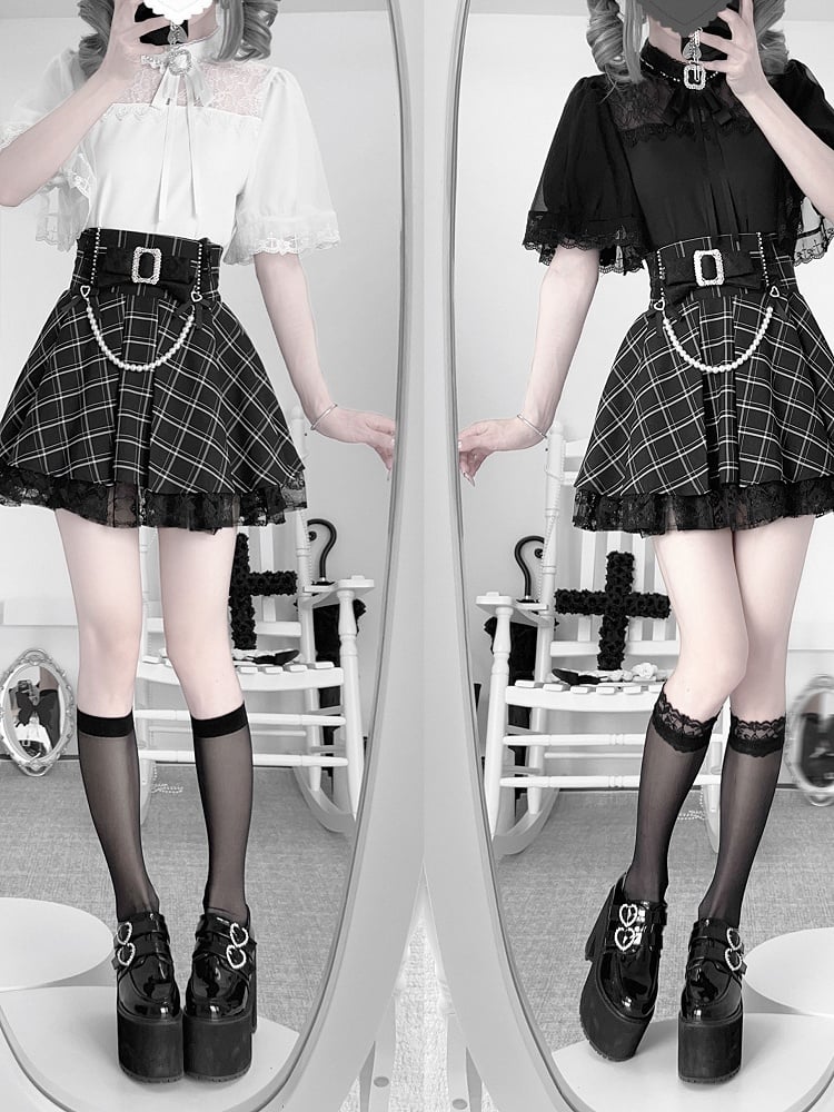 Jirai Sleeves Black Cape Short Sleeve with Kei Neckline Top Illusion