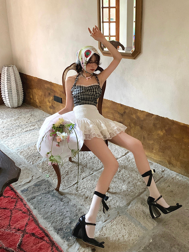 White Mid-Calf Detail Black with Camellia Socks