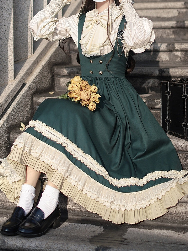 Beige Striped Blouse with Bishop Sleeves and Elastic Cuffs