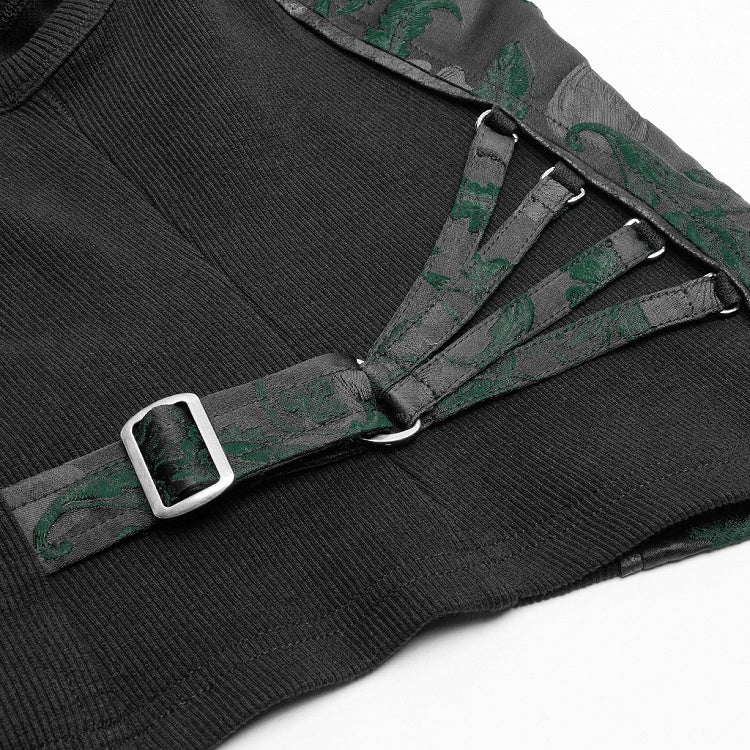 Black Steampunk Green Jacquard Waistcoat