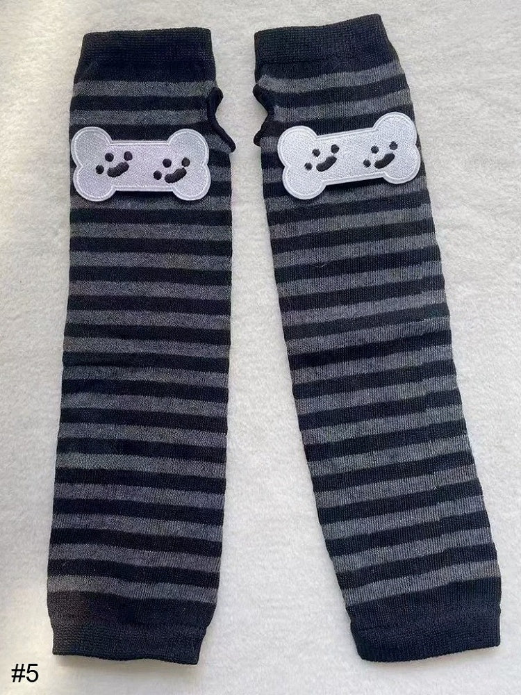 Stripe Pattern Fingerless Gloves in Black and Gray - Post-2000 Gift Shop