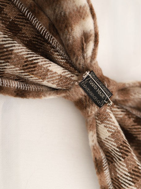Brown Plaid Lolita Scarf with Detachable Plaid Bowknot