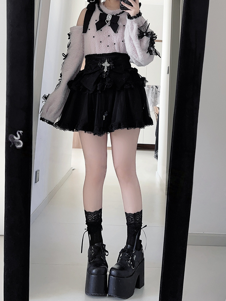 with Sweater Tie Pink Rhinestone Landmine Bow Shoulder Lace Style Cutout