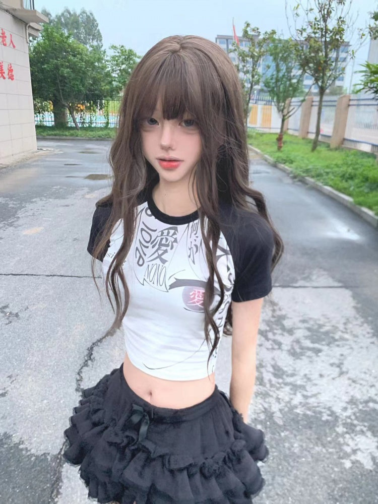 ブラック Y2K クロップドトップ