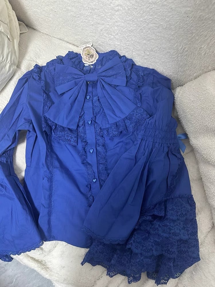 Blue Lace with Blouse Trims Cotton Bell Klein Lolita Sleeves