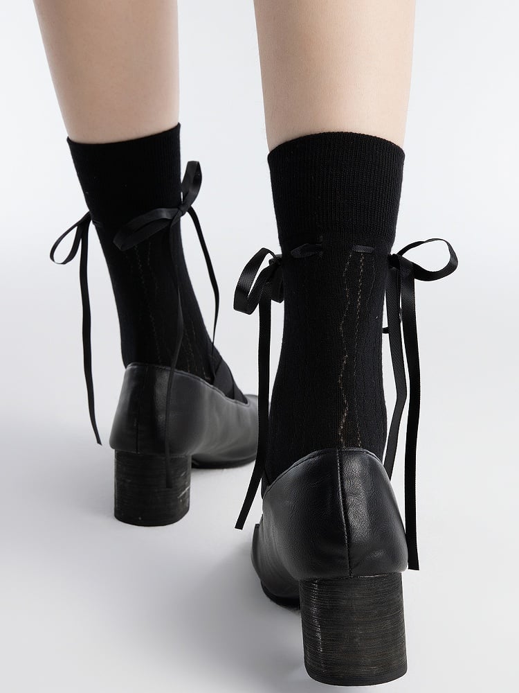 with Bow Socks Decoration Ribbon Cotton Black/White/Pink