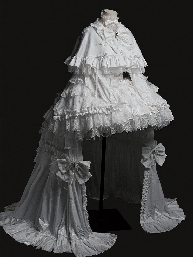 White Bow Fabric Lolita Ruffled Cape - signorina