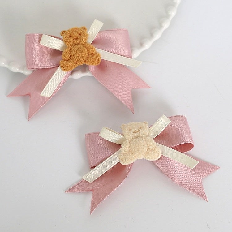 Bear of with Pair Beige Sweet Hairclips Brown Bowknot Decorations A