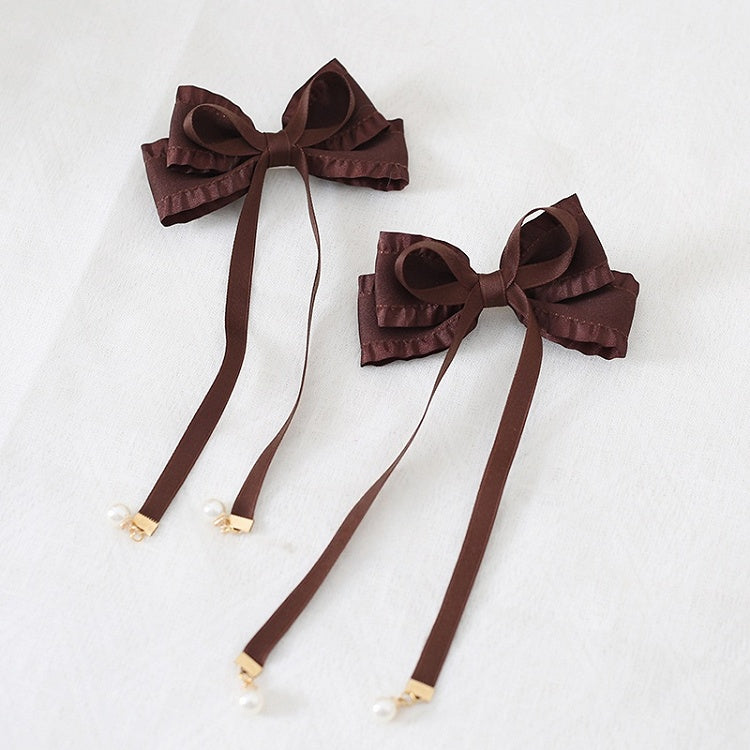 Pair Decorations Ribbon with of Bead Hairclips Colors Bowknot A Sweet 8