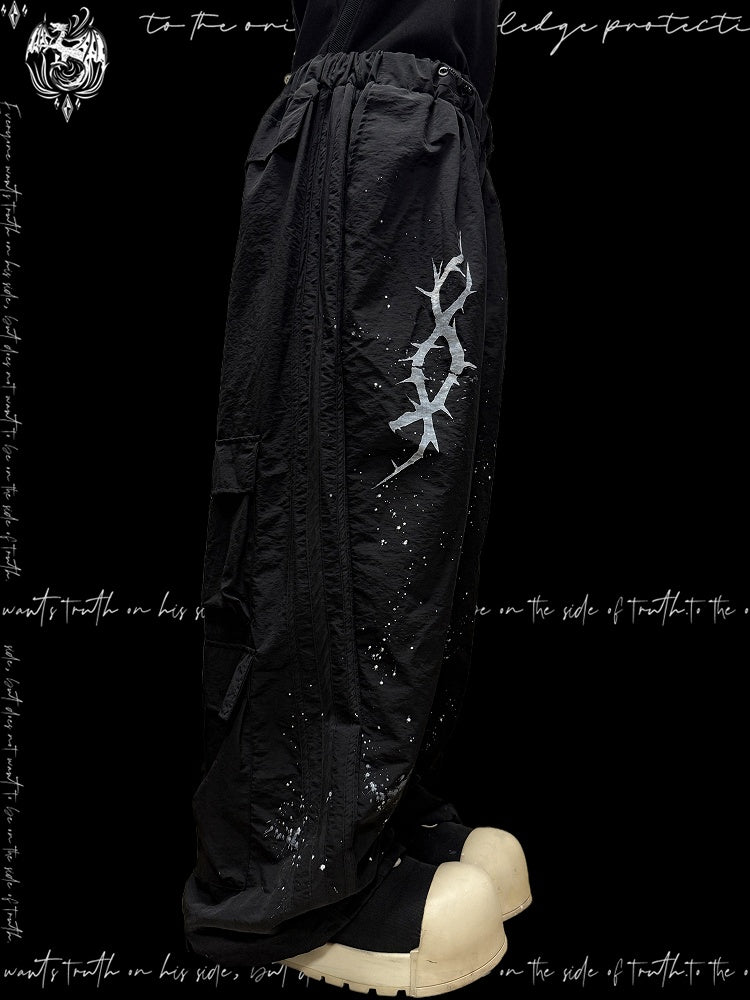 Splatter Wide-Leg - with and Black Print Style Thorn Pants Accents Y2K