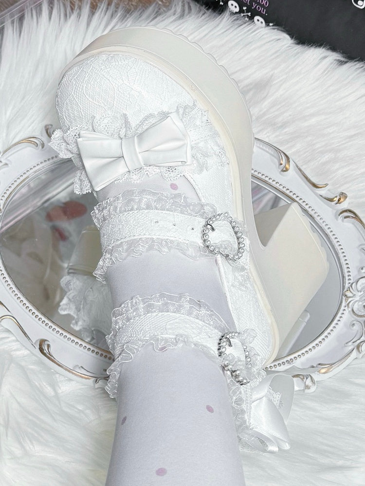 Schuhe Plattform Jirai - Trim Mary Spitze Heels Block High Kei Weiß Jane mit