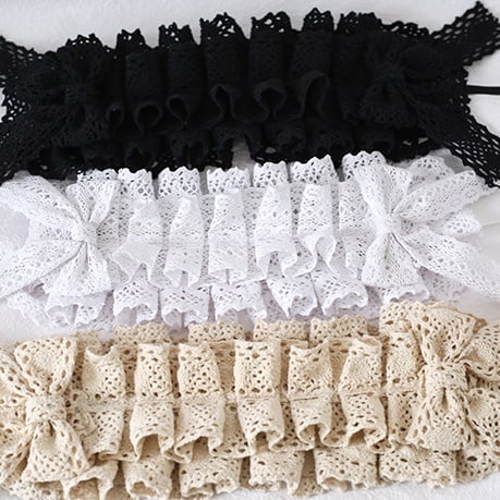White Cotton / Beige Black Lace Hairband Sweet Lolita Doll-Style