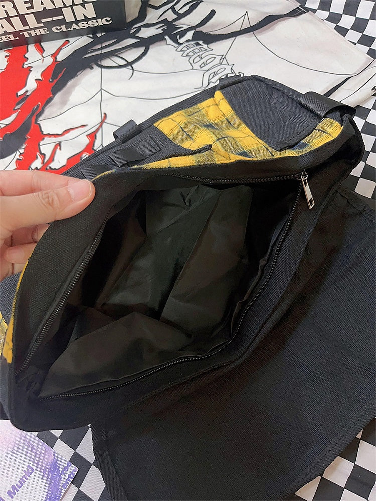 Gelb kariert/schwarze lässige Umhängetasche