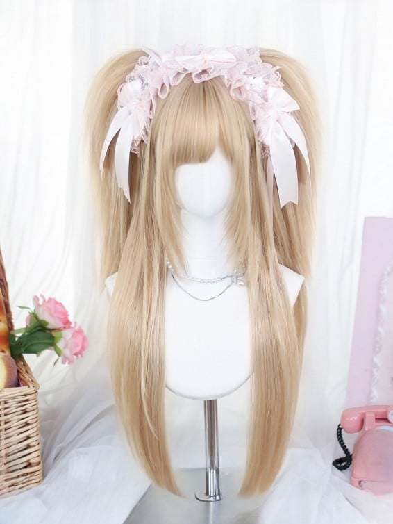 長さフルダブル35CMクリップ付きポニーテールクローウィッグブロンド+65-70CM前髪ストレート