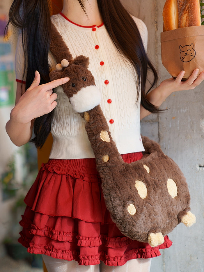Giraffe Plush Crossbody Brown Bag