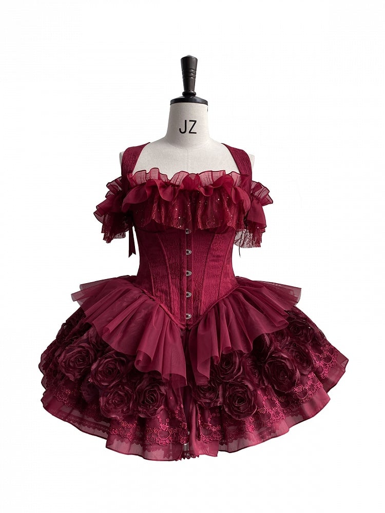 Roses Design Red Lolita Skirt Gothic