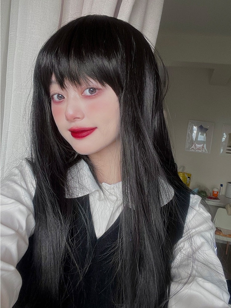 72cm前髪ウィッグ ストレートレングス ブラックエア