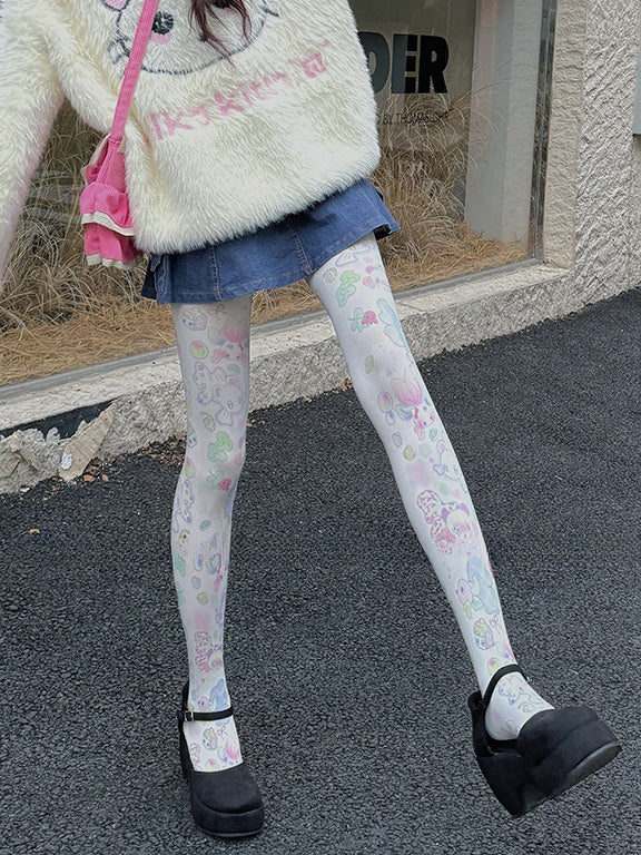 White Sweet Goldfish Cartoon Tights