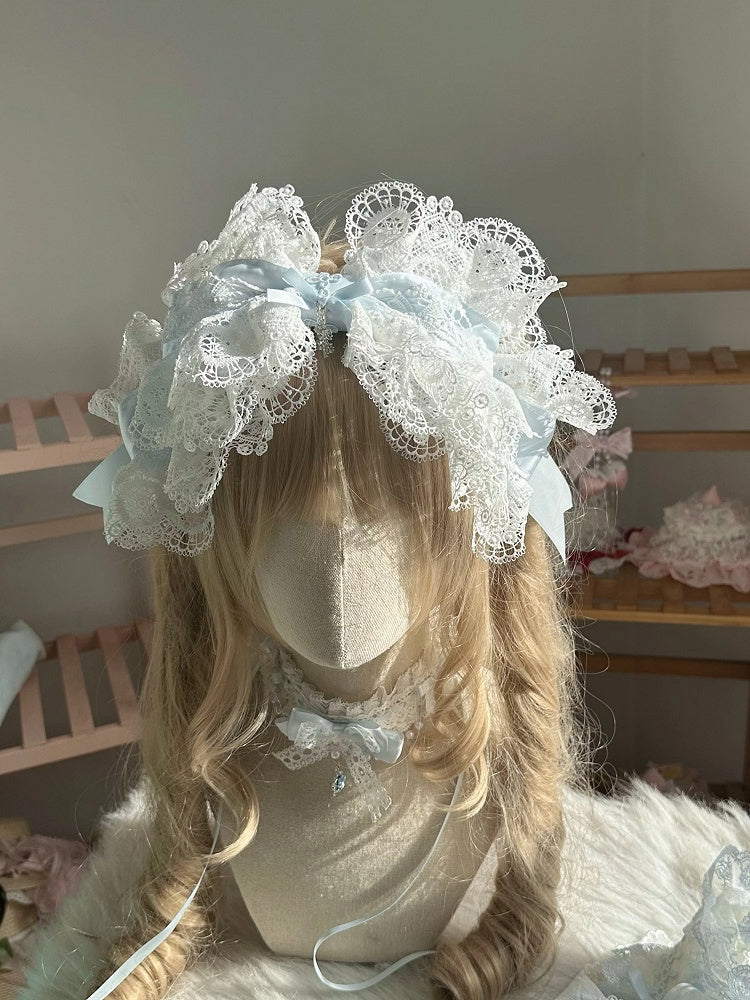Bow Blue Hairclip Light Lace White