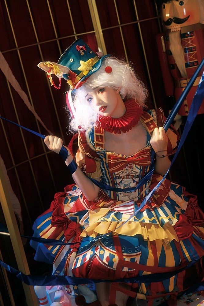 with Skirt Blue Jumper Sweet Dress Bunny Circus Embroidery and Sleeves Detachable Lolita Puff Red