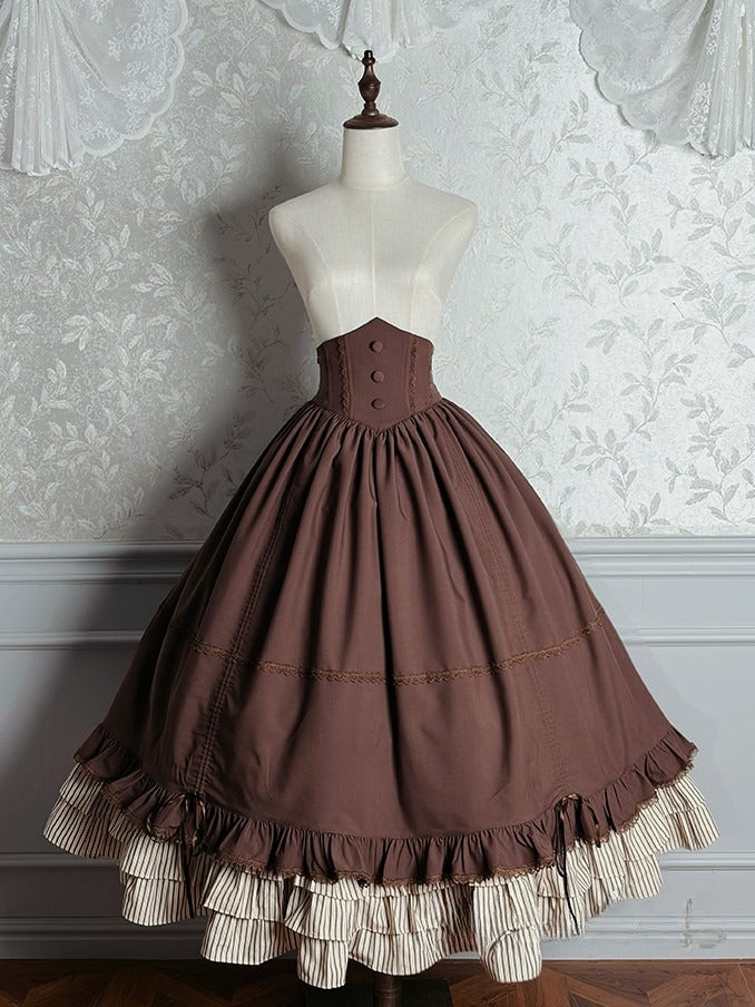Ruffled Lolita High Boned Brown with Hem Skirt Waist