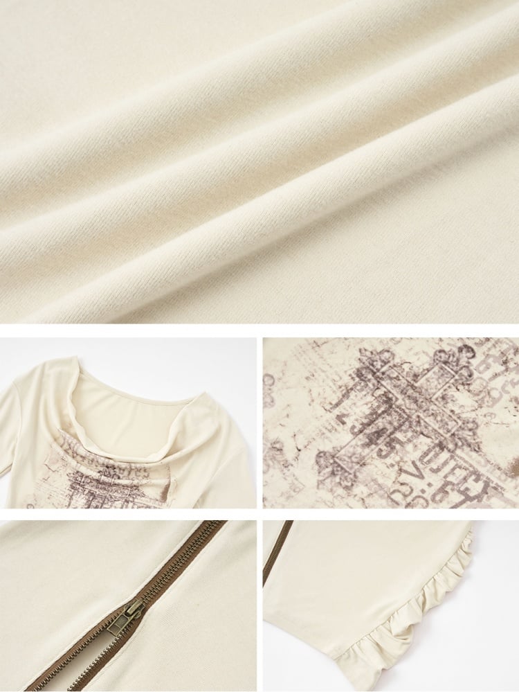 Vintage Punk Cross Apricot gerüschtes Top mit Reißverschlusssaum