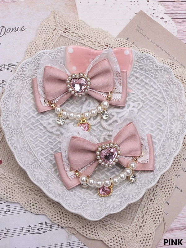 Heart Hairclip Options Pearl Color Bowknot Jirai Chian 8 Rhinestone Kei