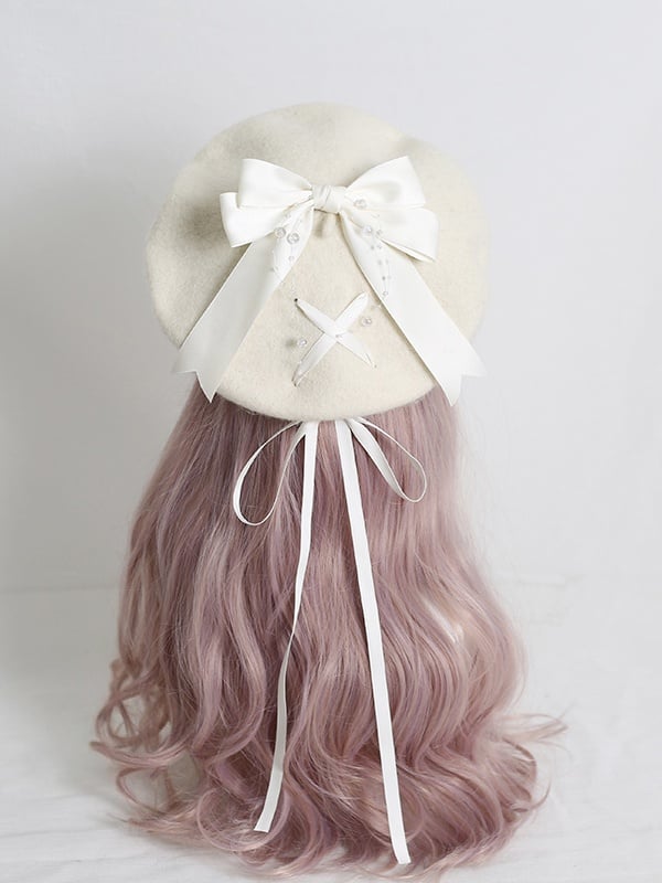 6-Color Bowknot Cute Ribbon Beret With Lolita Off-White Optional
