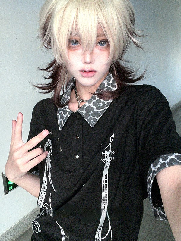 And Wig Short Ombre White Brown Ouji Air With Hair Bangs 43CM Length Color