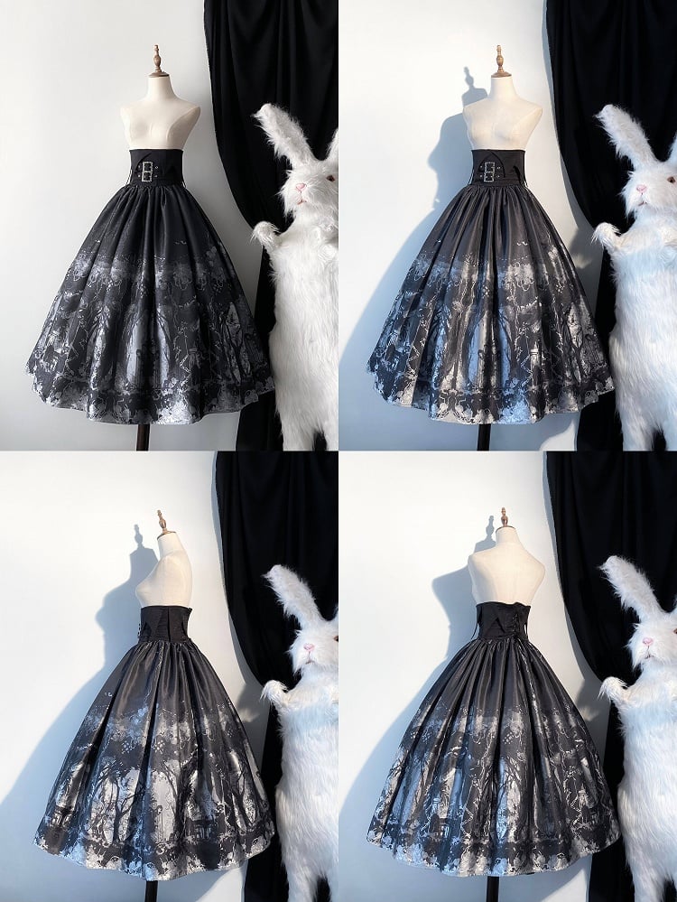 Skirt Corset Waist Black Belt Gray Lolita High Gothic