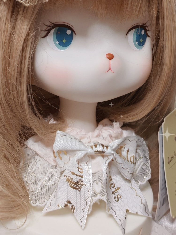 Lolita Choker with Bow White Lace Print Golden Pink and