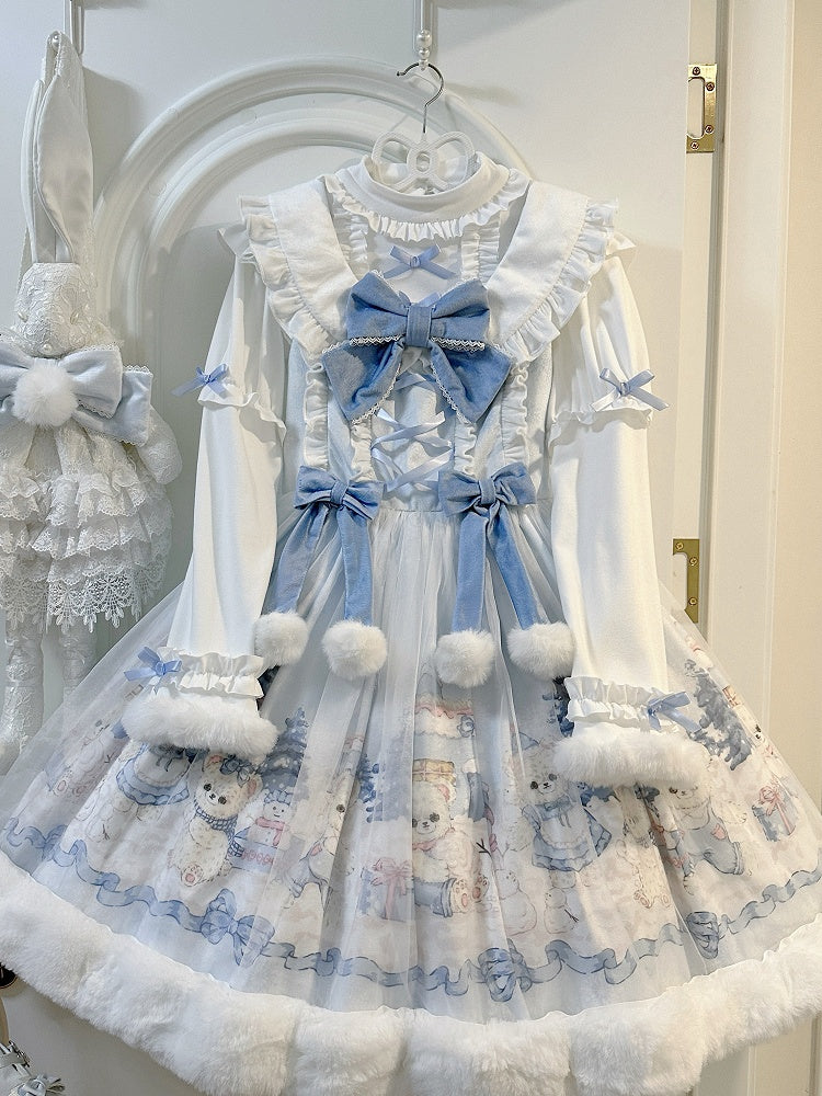 White Plush Top Sleeves Lolita Long Ruffle Cuffs Details with