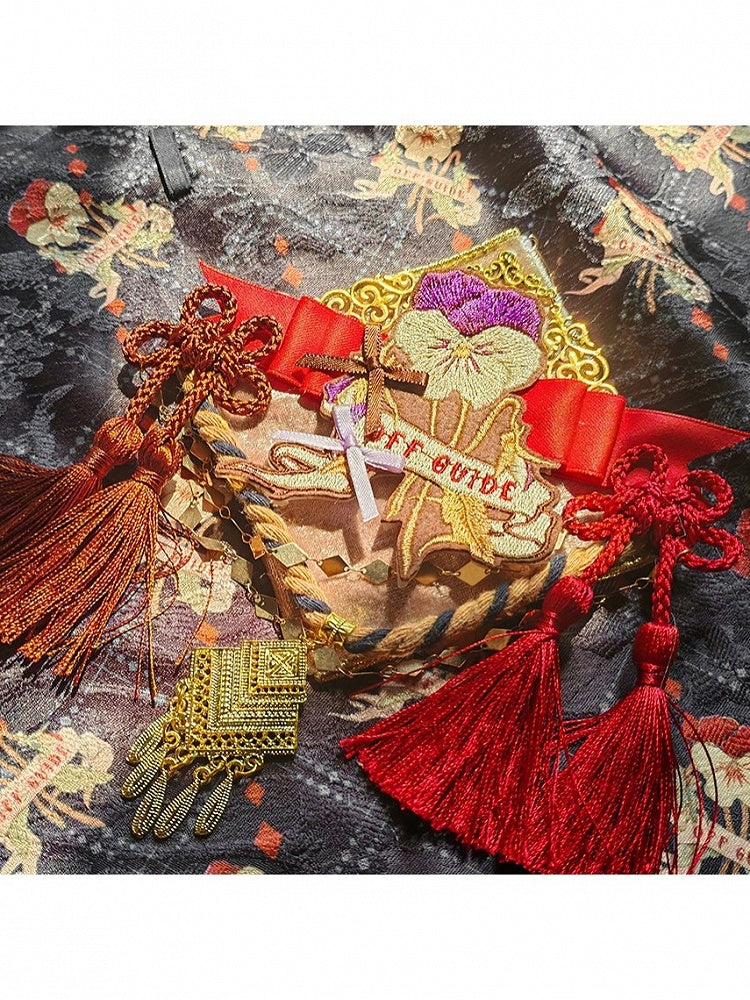 Black & Red Lolita Hair Veil with Brooch Accessory - Neoludwig