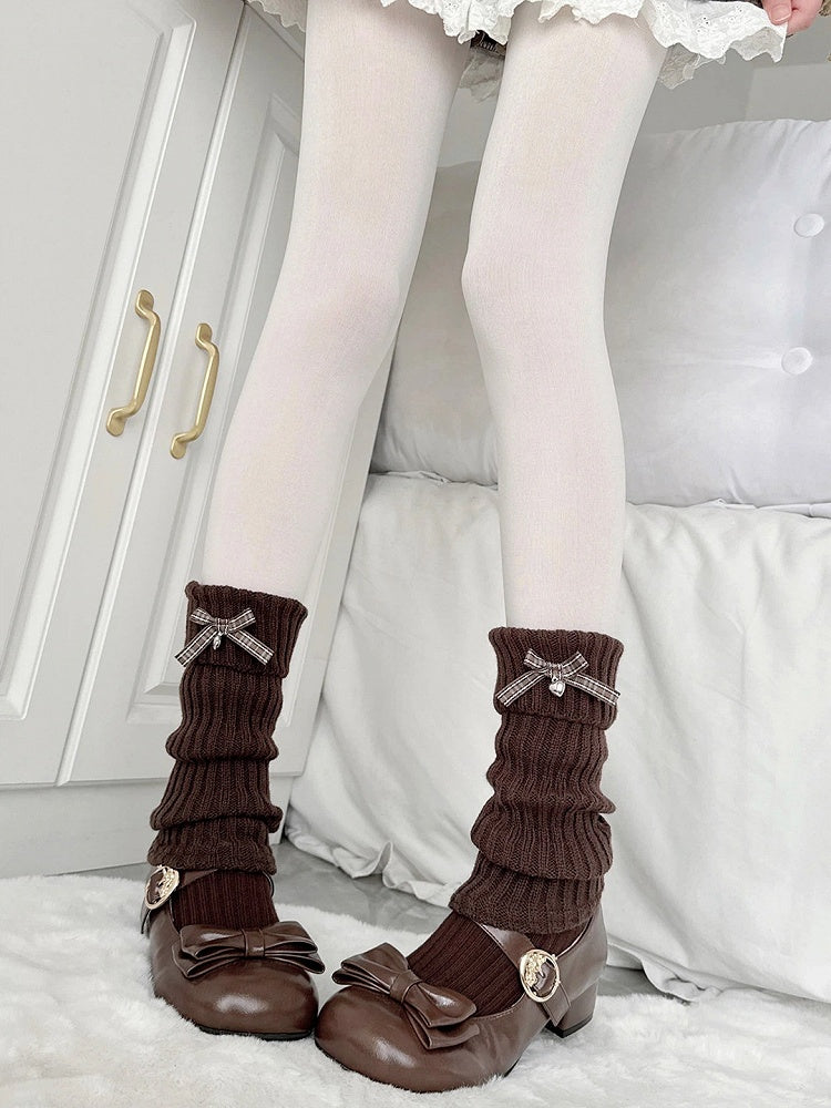 Warmers Bow Sweet Ribbed Charm Style) Leg Heart with Plaid Accents (Playful Coffee