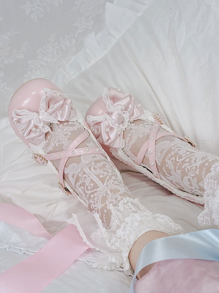 Decor - Lolita Elegant Pink Janes PU Mary Light Beads