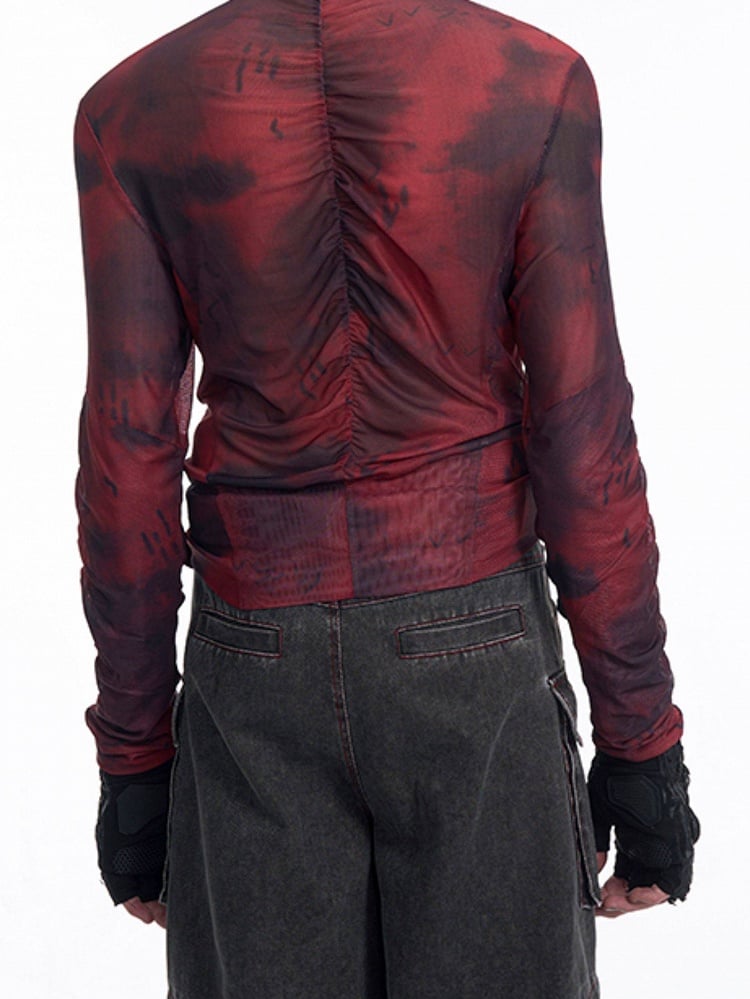 Red Top Ruffle Men Detail Neck for - Mock Closure Long Zip with Sleeve Black