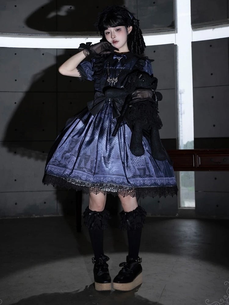 Midnight Rose Cemetery Dress with Overlay - iris de nuit