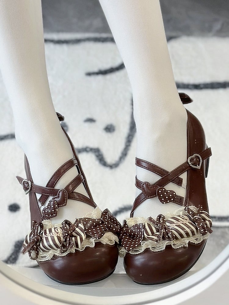 Lolita Schuhe Dreamy - Schokoladenbraune Schnallen Candy Heart
