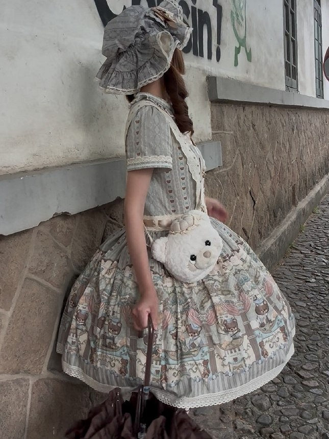 Plush Crossbody Bear Lolita Bag Teddy Face Brown/Pink/White