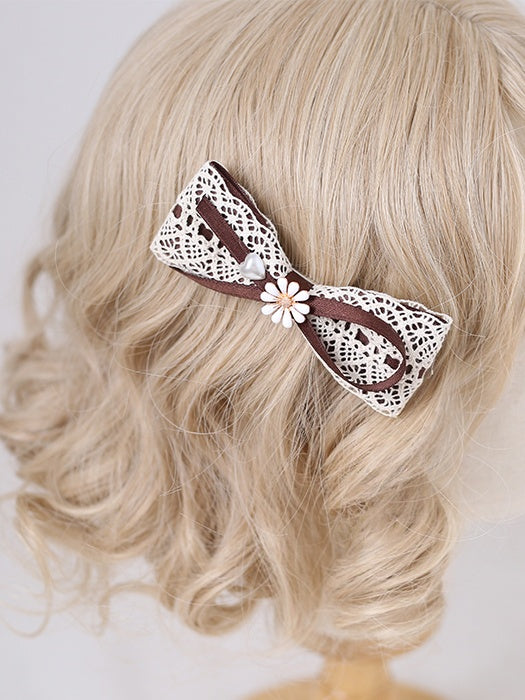Daisy Decoration Sweet Bowknot Lace Hairclip Lolita With Brown