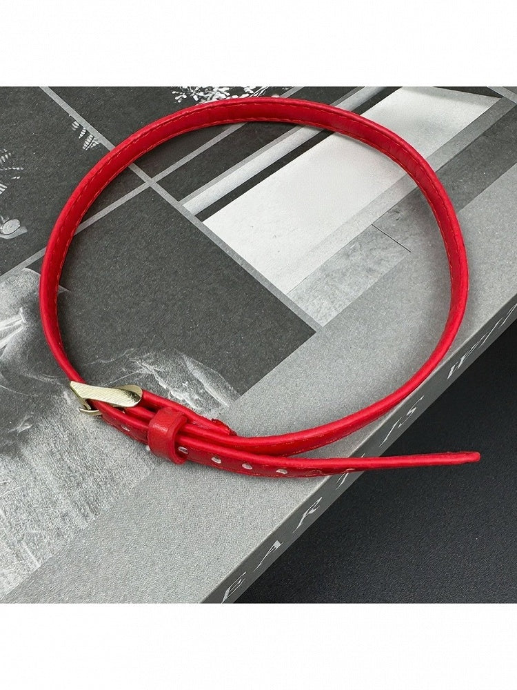 Red Choker with Metal Buckle Accent - YSHXS