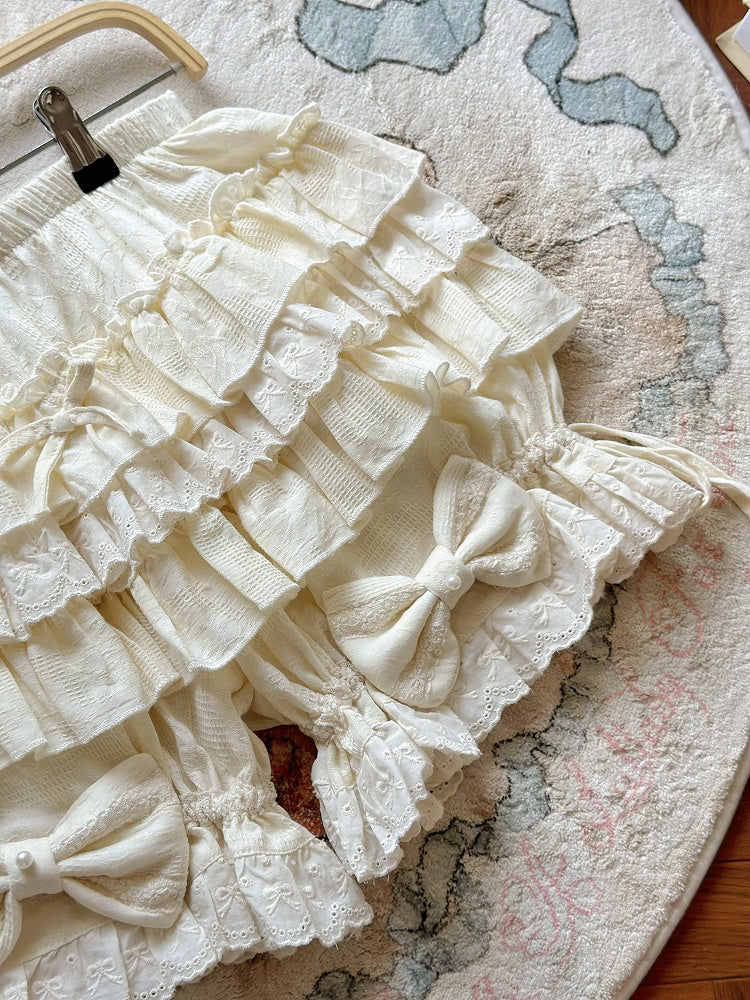 Bloomers Accents Lolita with Ruffles and Tiered Cream Cotton Bow