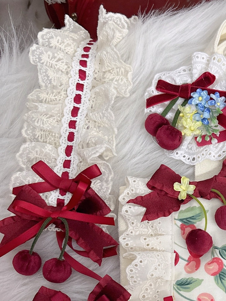 Lolita Red White Sweet Hairband Cherry Lace