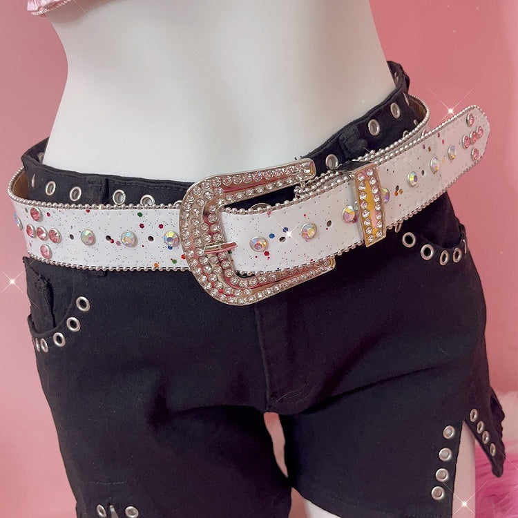 Decorated Colorful/White Waist Belt Rhinestone