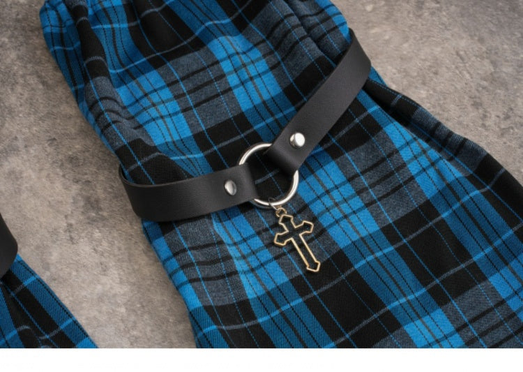 ピンズ ブラック&ブルー チェック柄 レッグスリーブ