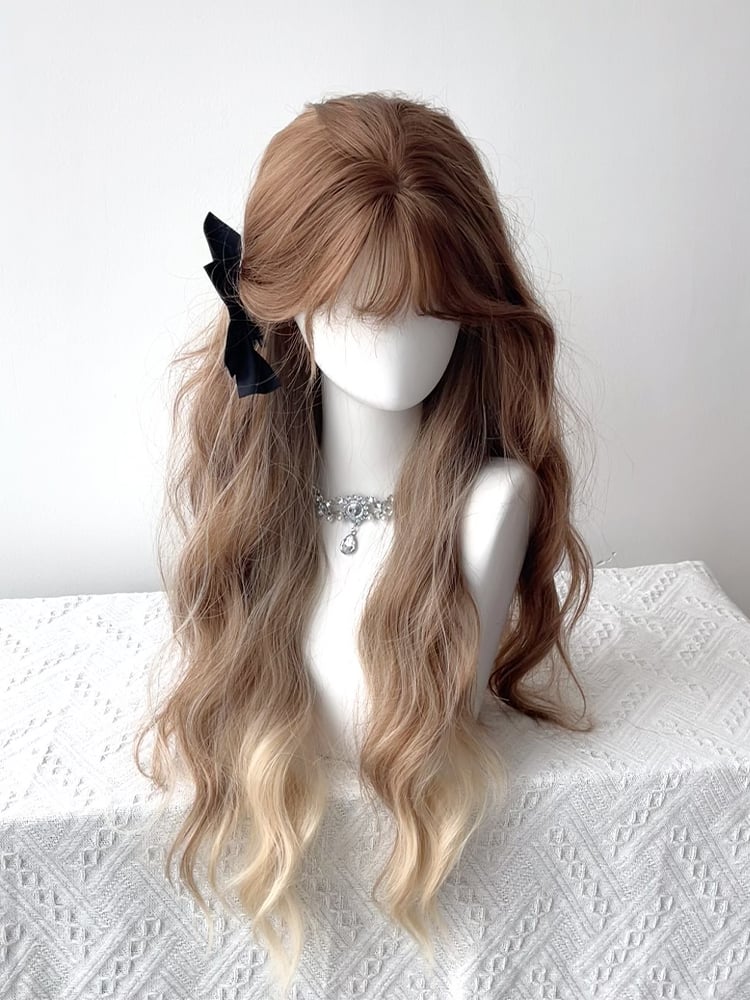 Caramel Long Ombre Bangs Wavy Wig 70CM Full with