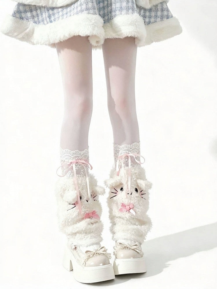 Lace Thigh-High White Bow Stockings -