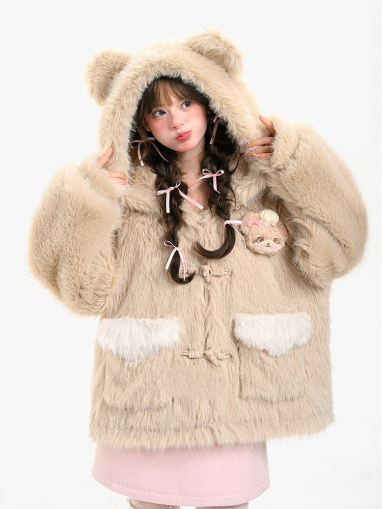 Brown Bear Cozy with Jacket Closure Hooded Toggle Light Plush Teddy